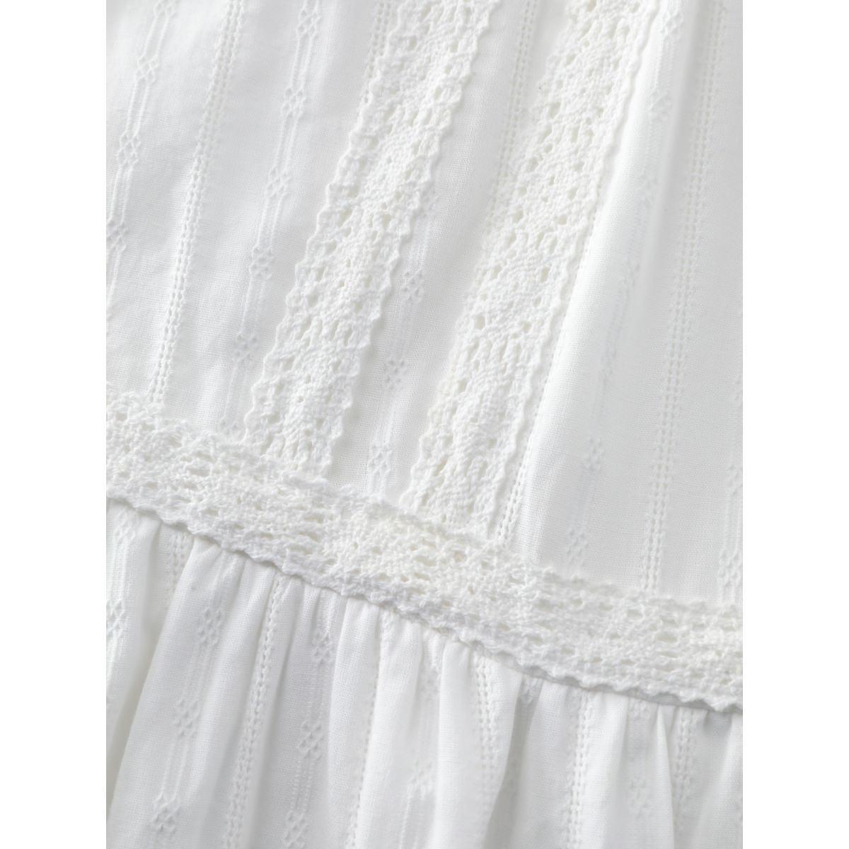 Plus Size Lace Trim Tiered Textured Midi Dress Originalwhite Women Leisure Notched collar Elbow-length sleeve Curvy BloomChic 14-16/1X Product Image