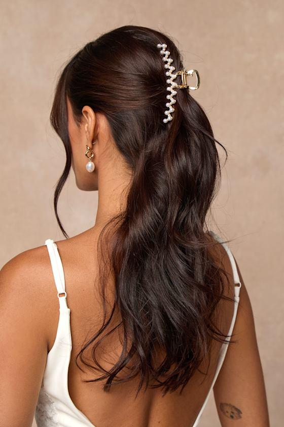 Surya Gold Rhinestone and Pearl Hair Claw Clip Set Product Image