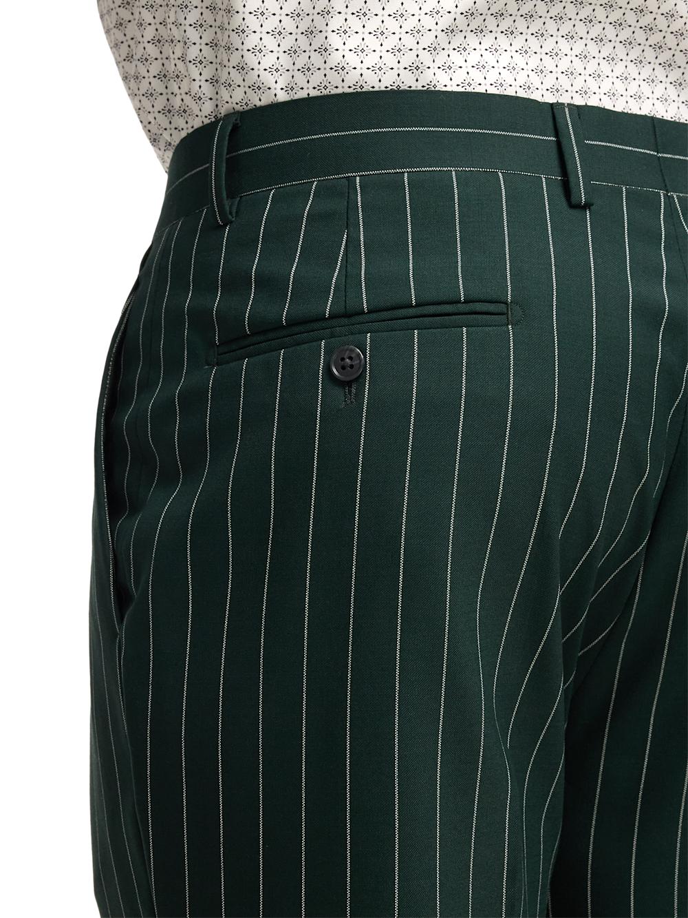 Wool Stretch Stripe Single Pleat Suit Pants - Dark Green Product Image