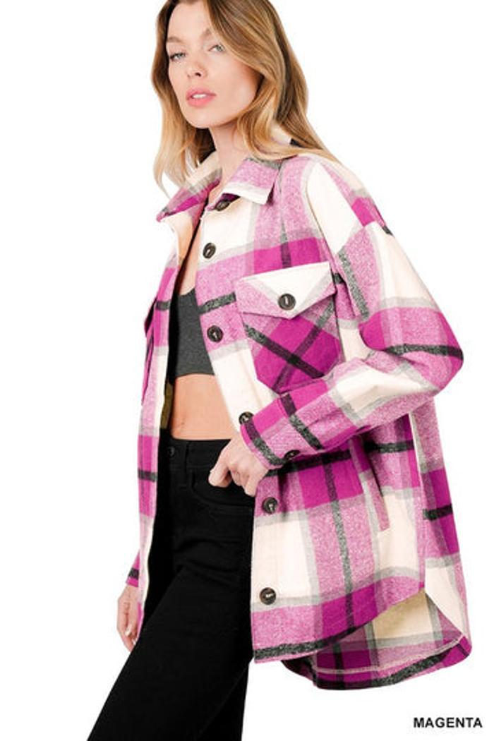 Oversized Yarn Dyed Plaid Shacket Product Image