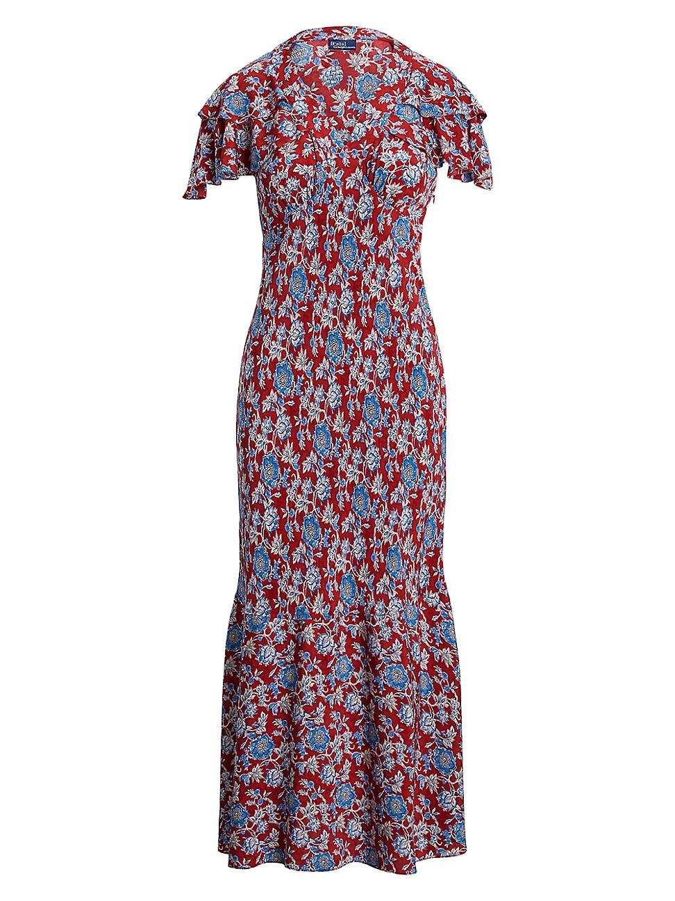 Womens Floral Silk Midi-Dress Product Image