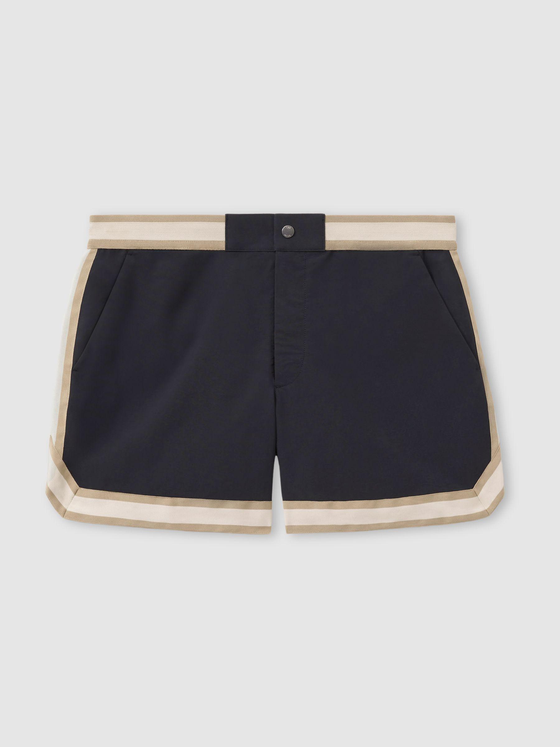 Contrast Stripe Elasticated Waist Swim Shorts in Navy Product Image
