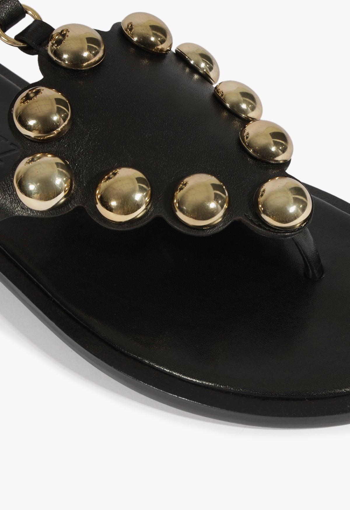 Mist Black Leather Flat Sandal Product Image
