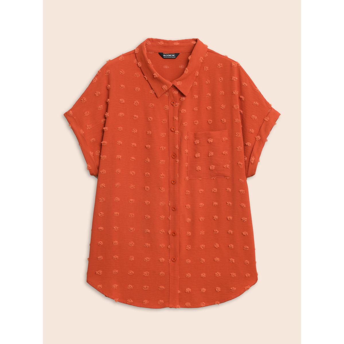 Plus Size Brightorange Jacquard Patch Pocket Dolman Sleeve Blouse Women Casual Short sleeve Shirt collar Everyday Blouses BloomChic 12/L Product Image