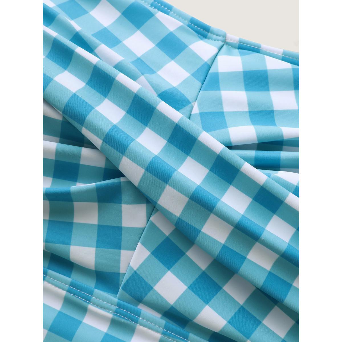 Plus Size Checkered Twist Front Flared Swim Top Women's Swimwear Arctic Resort Tie knot High stretch Bodycon Heart neckline Curve Swim Tops BloomChic 10/M Product Image