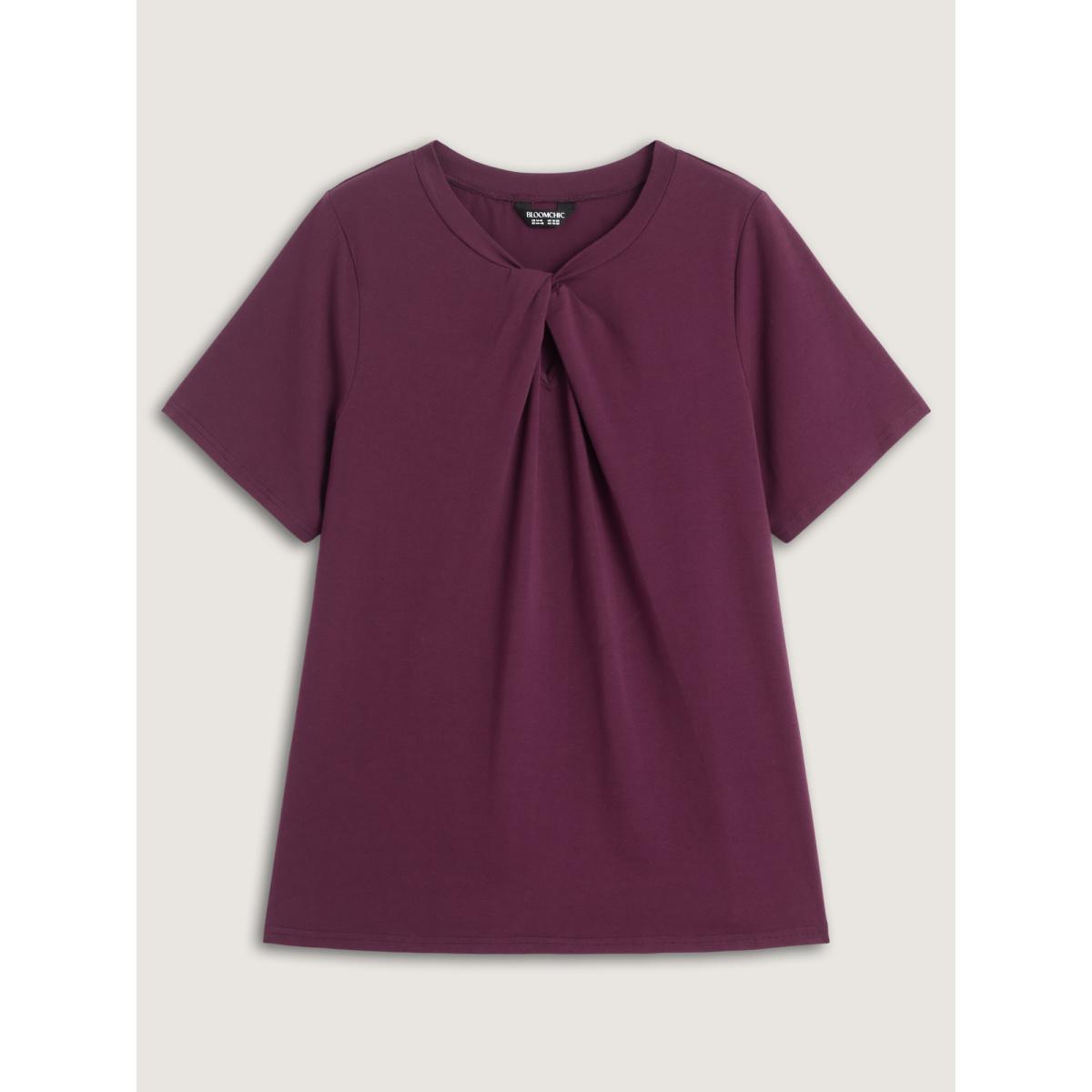 Plus Size Knotted Cut-Out Neckline Solid T-Shirt Eggplant Women Timeless Twist Round Neck Elegant T-shirts BloomChic 26/4X Product Image