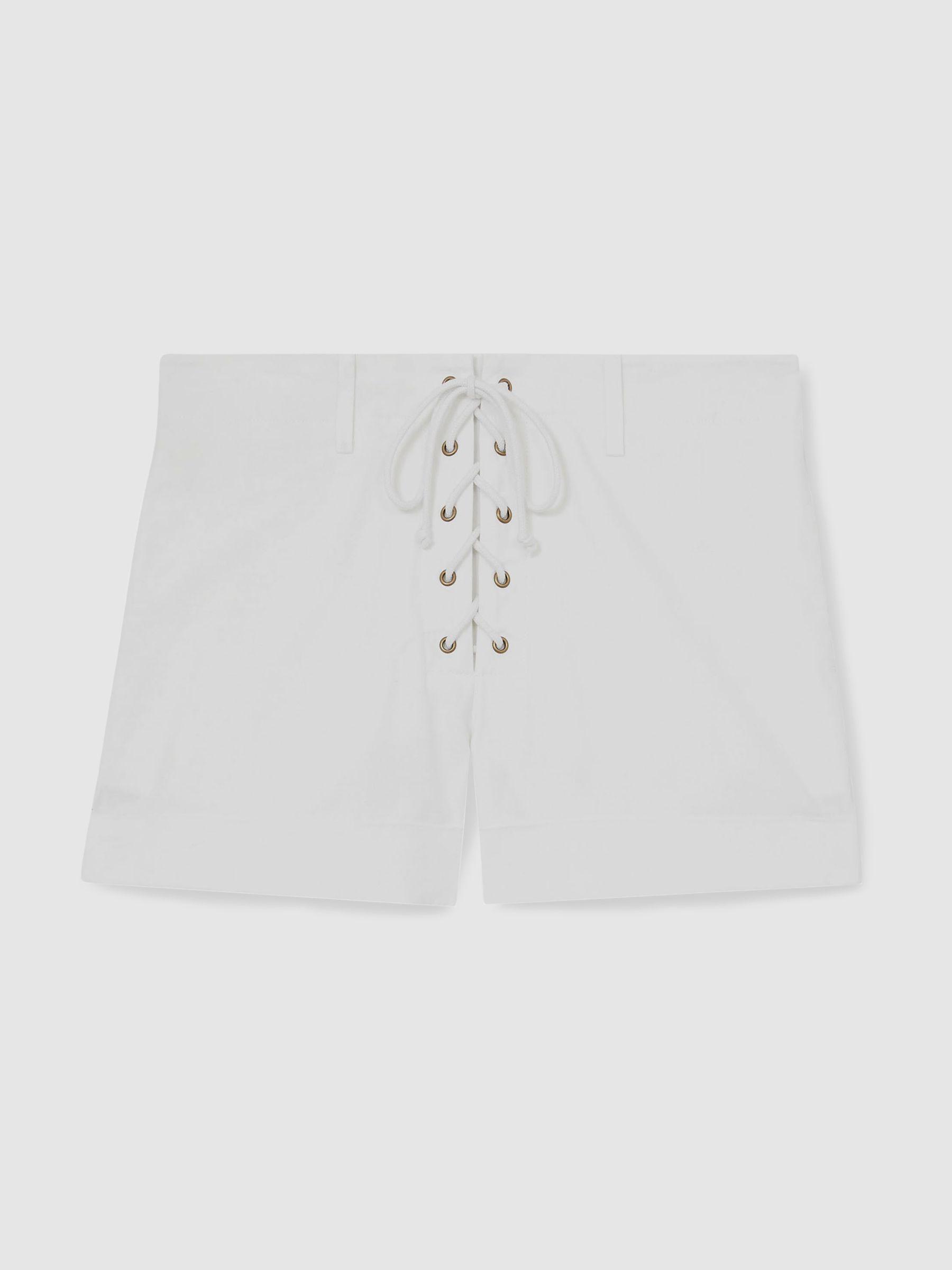 Cotton Lace-up Shorts in White Product Image