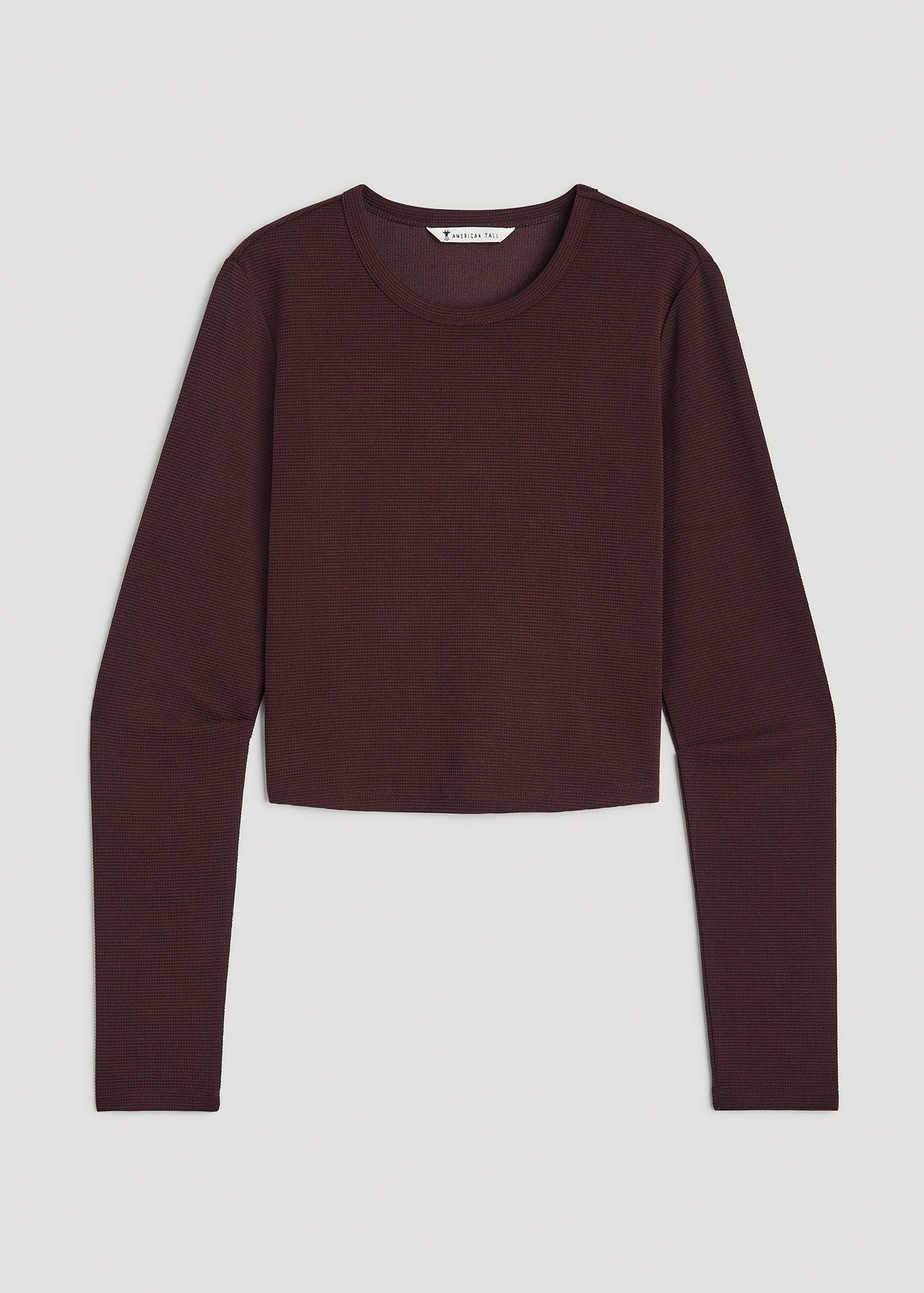 Cropped Long Sleeve Waffle Shirt for Tall Women in Oxblood Product Image
