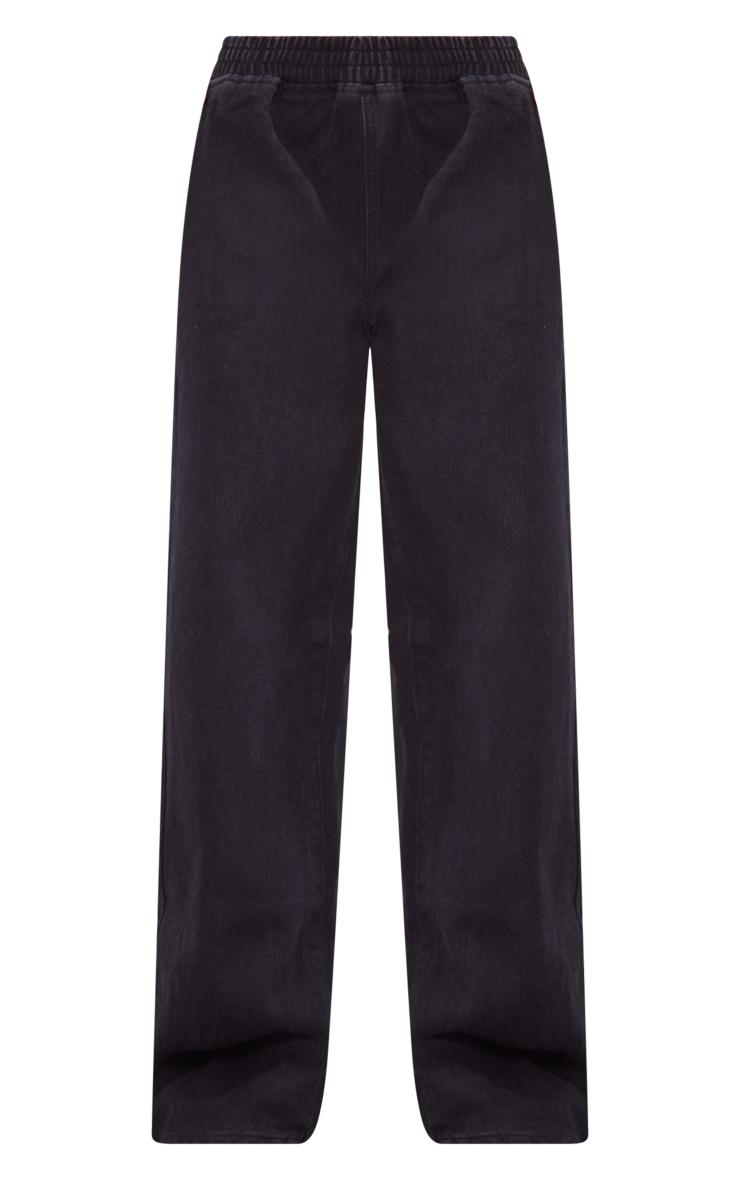 Petite Black Elasticated Wide Leg Jeans Product Image
