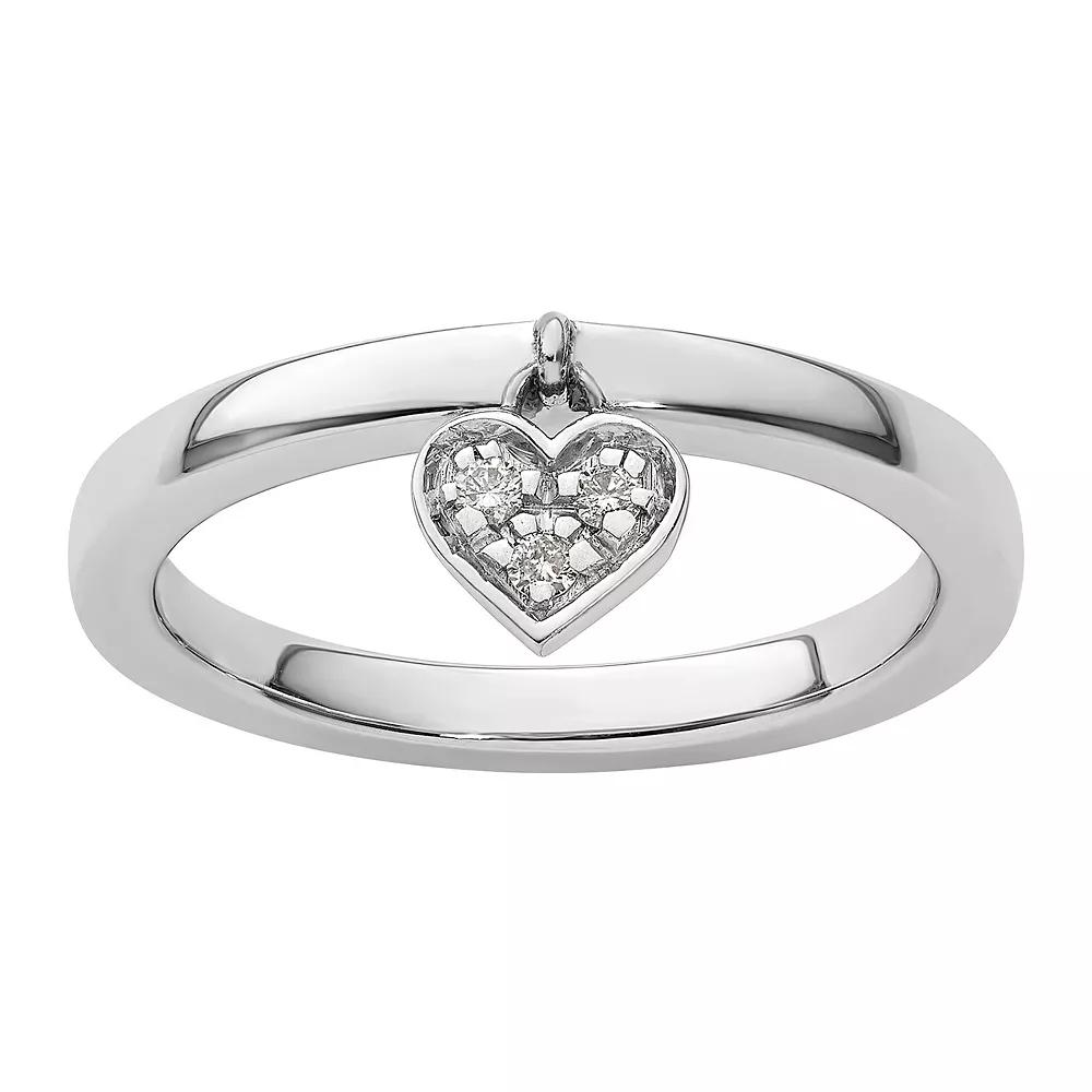 Stacks & Stones Sterling Silver Stackable Dangle Heart Diamond Accent Ring, Women's, Size: 7 Product Image