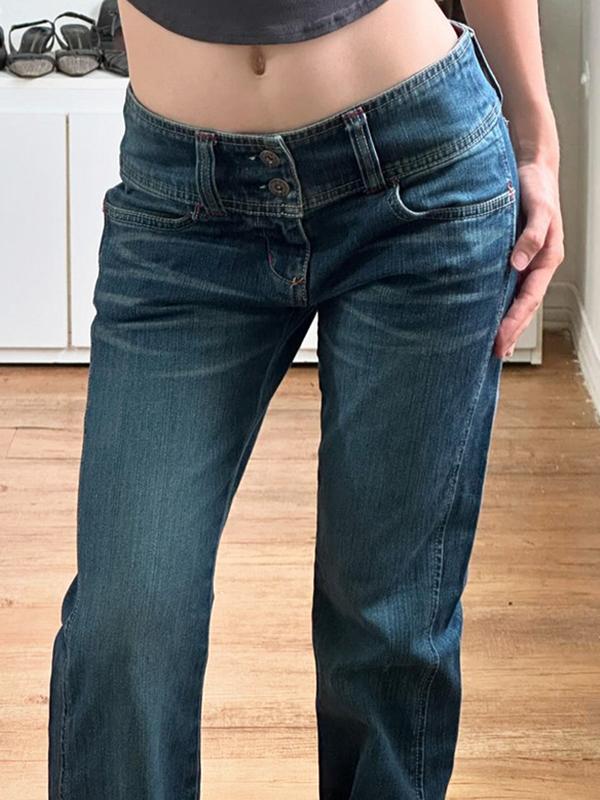 Wide Waist Buttoned Slim Fit Flare Jeans Product Image