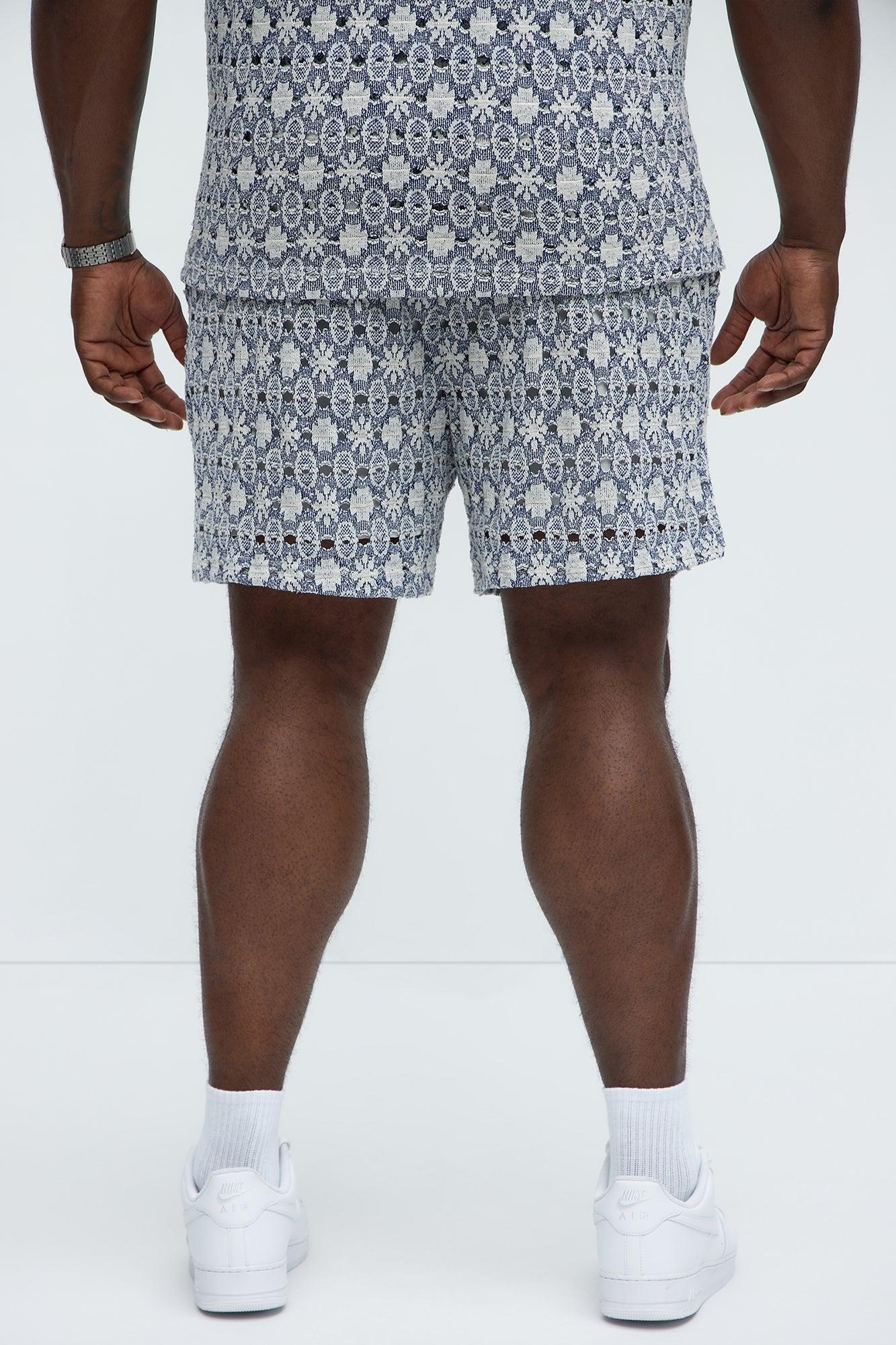 Patterned Open Knit Shorts - Blue/combo Product Image