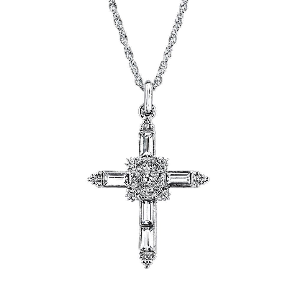 Symbols of Faith Simulated Crystal Cross Pendant, Womens Silver Tone Product Image