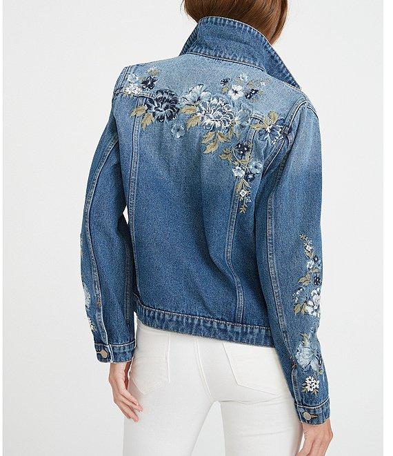Driftwood X Bluebell Fleur Embroidered Point Collar Long Sleeve Denim Statement Jacket Product Image