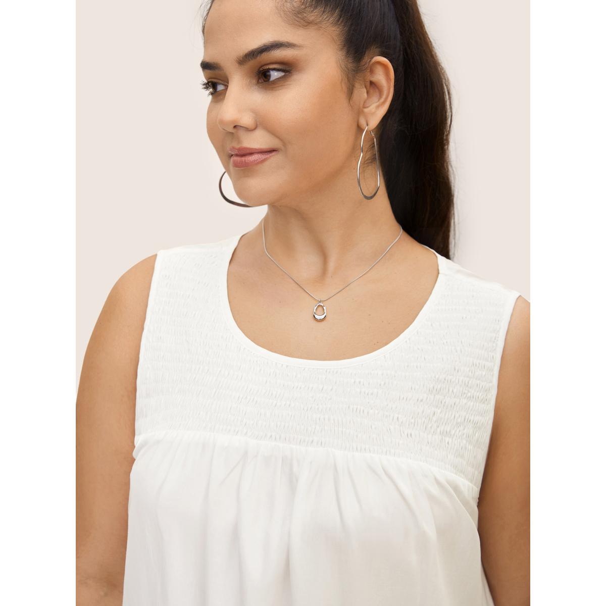 Plus Size Contrast Trim Shirred Gathered Tank Top Women Originalwhite Casual Gathered Round Neck Everyday Tank Tops Camis BloomChic 10/M Product Image