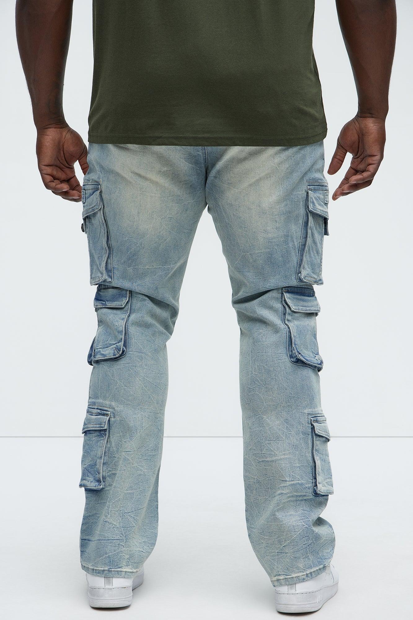 Bidding Skinny Flare Cargo Jeans - Light Wash Product Image