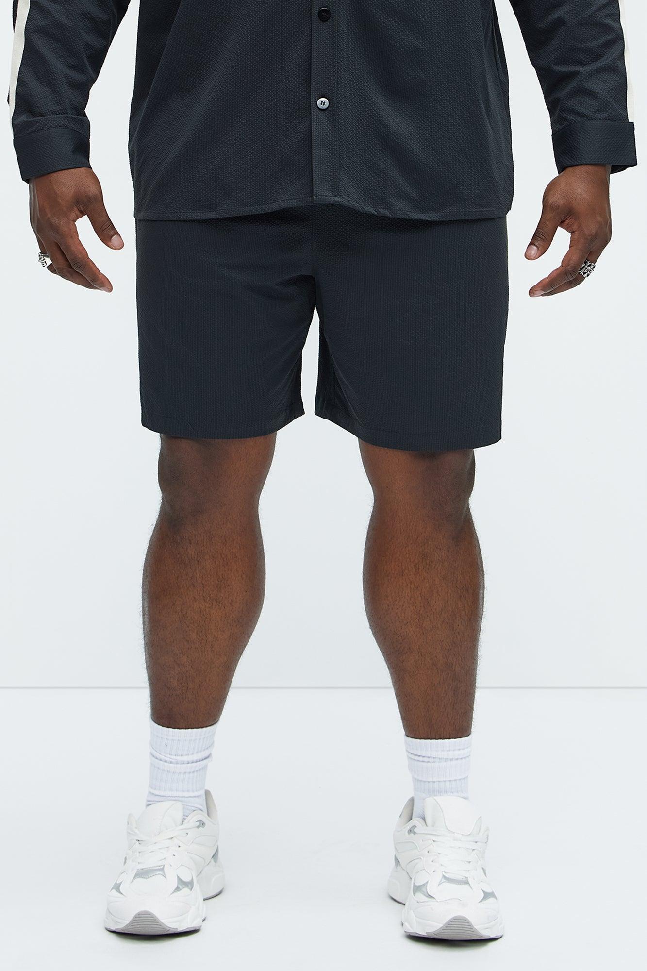 Crinkle Texture Taped Relaxed Shorts - Black Product Image