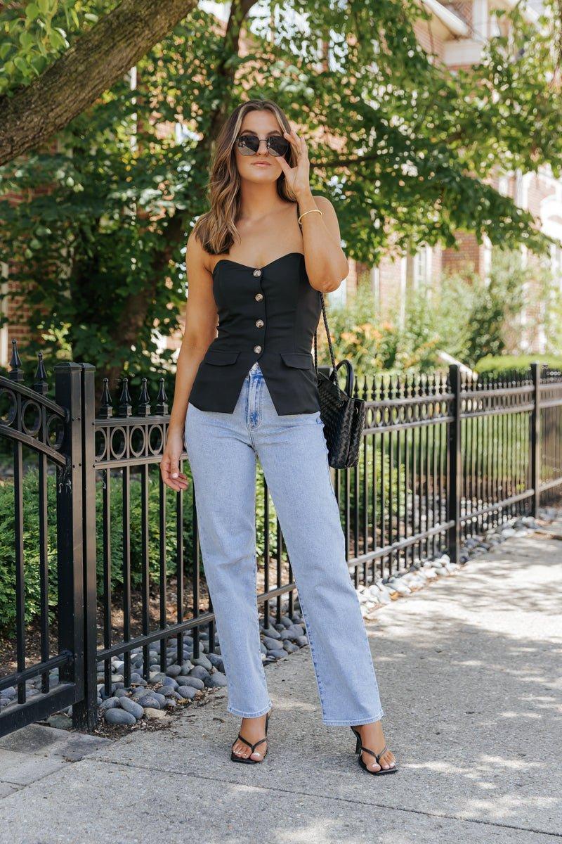 Black Button Front Tube Top - FINAL SALE Product Image