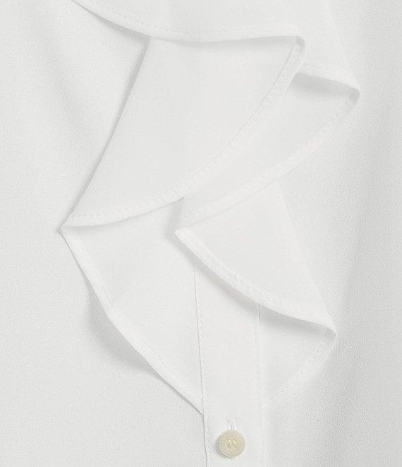Calvin Klein Georgette Point Collar Cap Sleeve Ruffle Front Blouse Product Image
