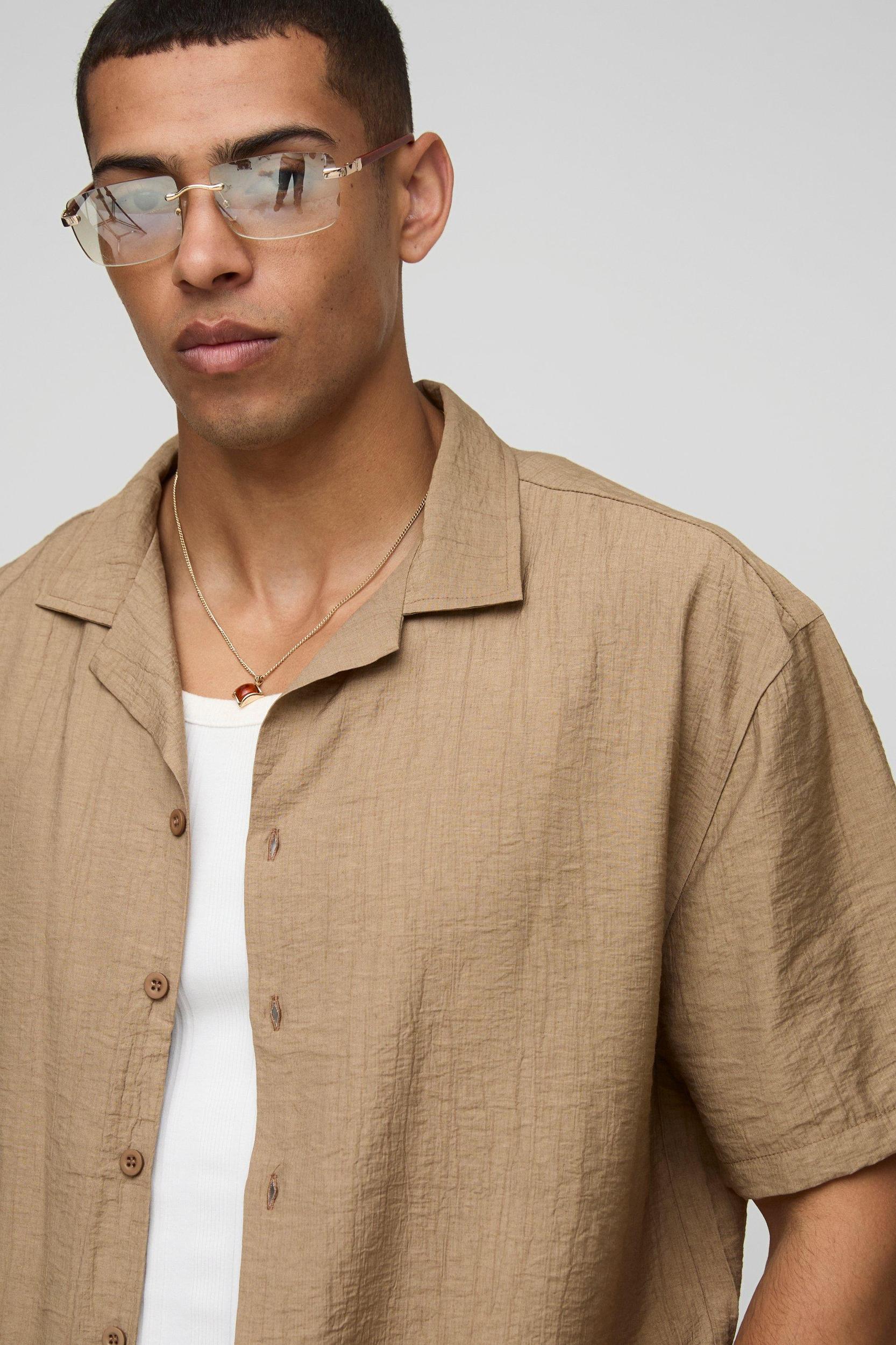 Crinkle Oversized Revere Short Sleeve Shirt | boohooMAN USA Product Image
