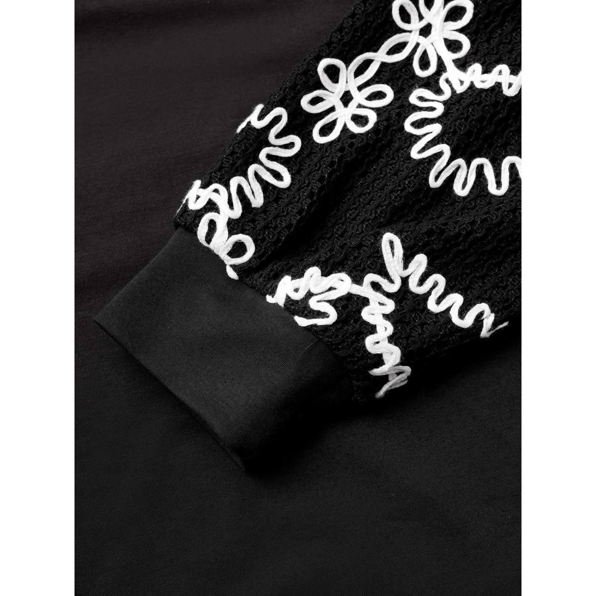 Plus Size Stereo Jacquard Design Patchwork Sweatshirt Women Black Elegant Texture V-neck Everyday Sweatshirts BloomChic 10/M Product Image