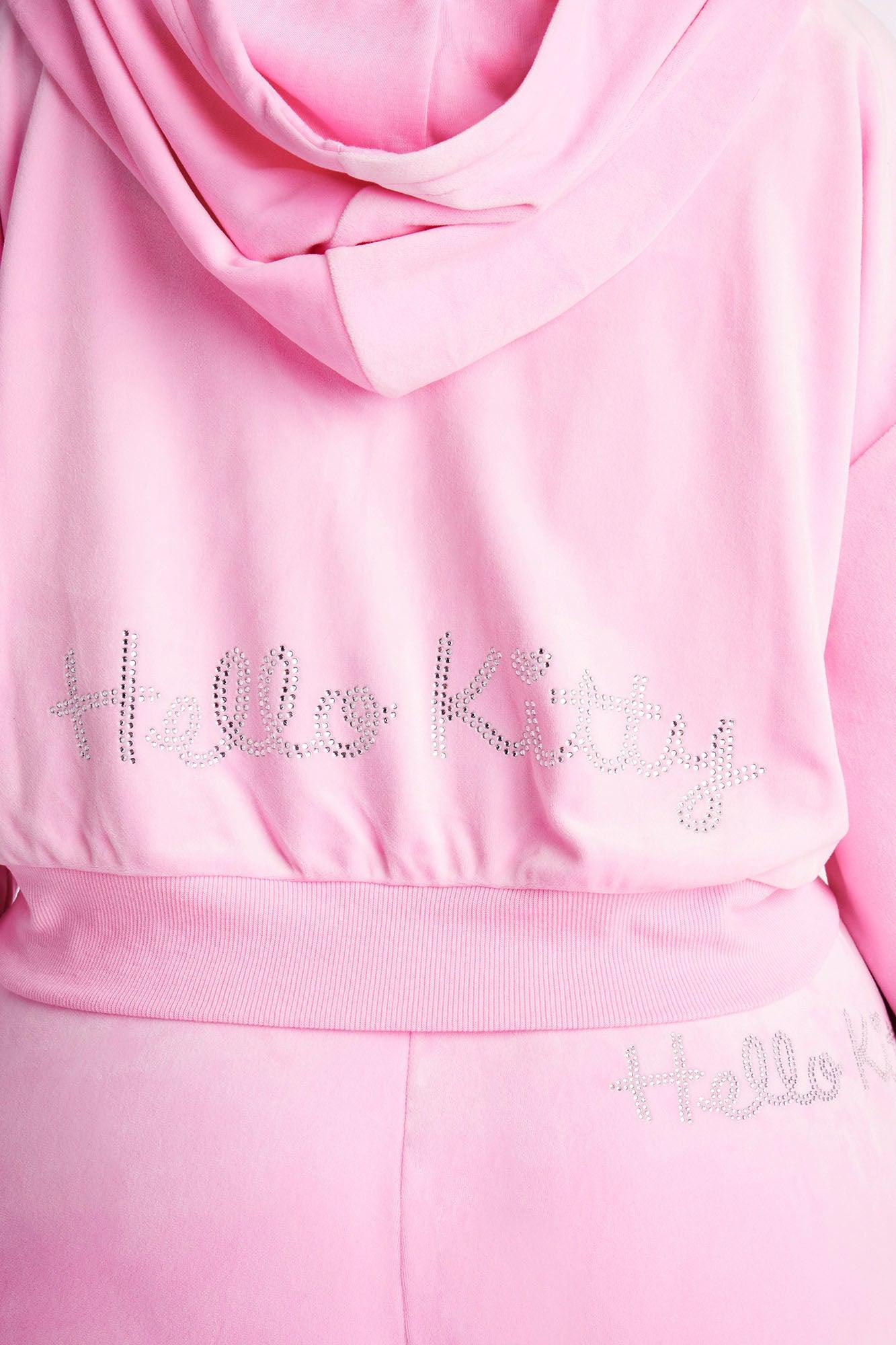 Hello Kitty Velour Zip Up Hoodie - Light Pink Female Product Image