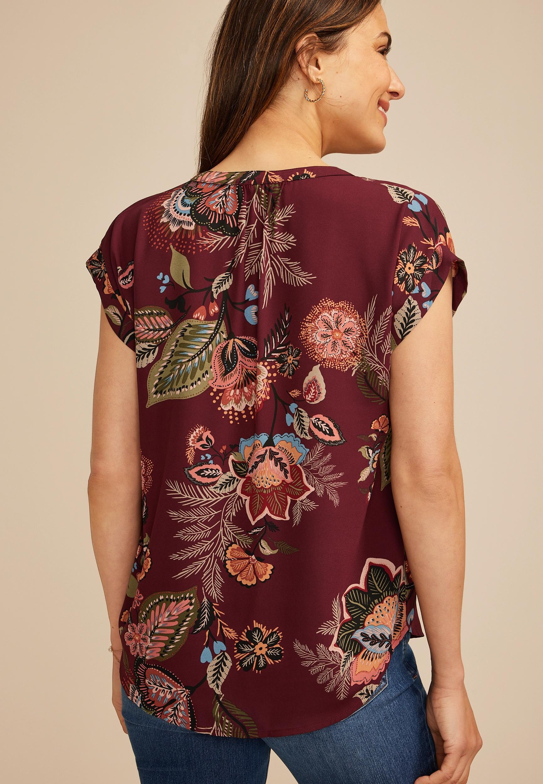 Floral Button Front Dolman Short Sleeve Blouse Product Image