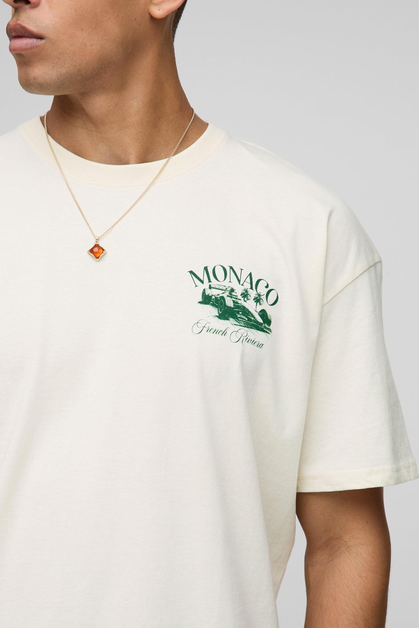 Ecru Oversized Monaco Racing T-Shirt | boohooMAN USA Product Image