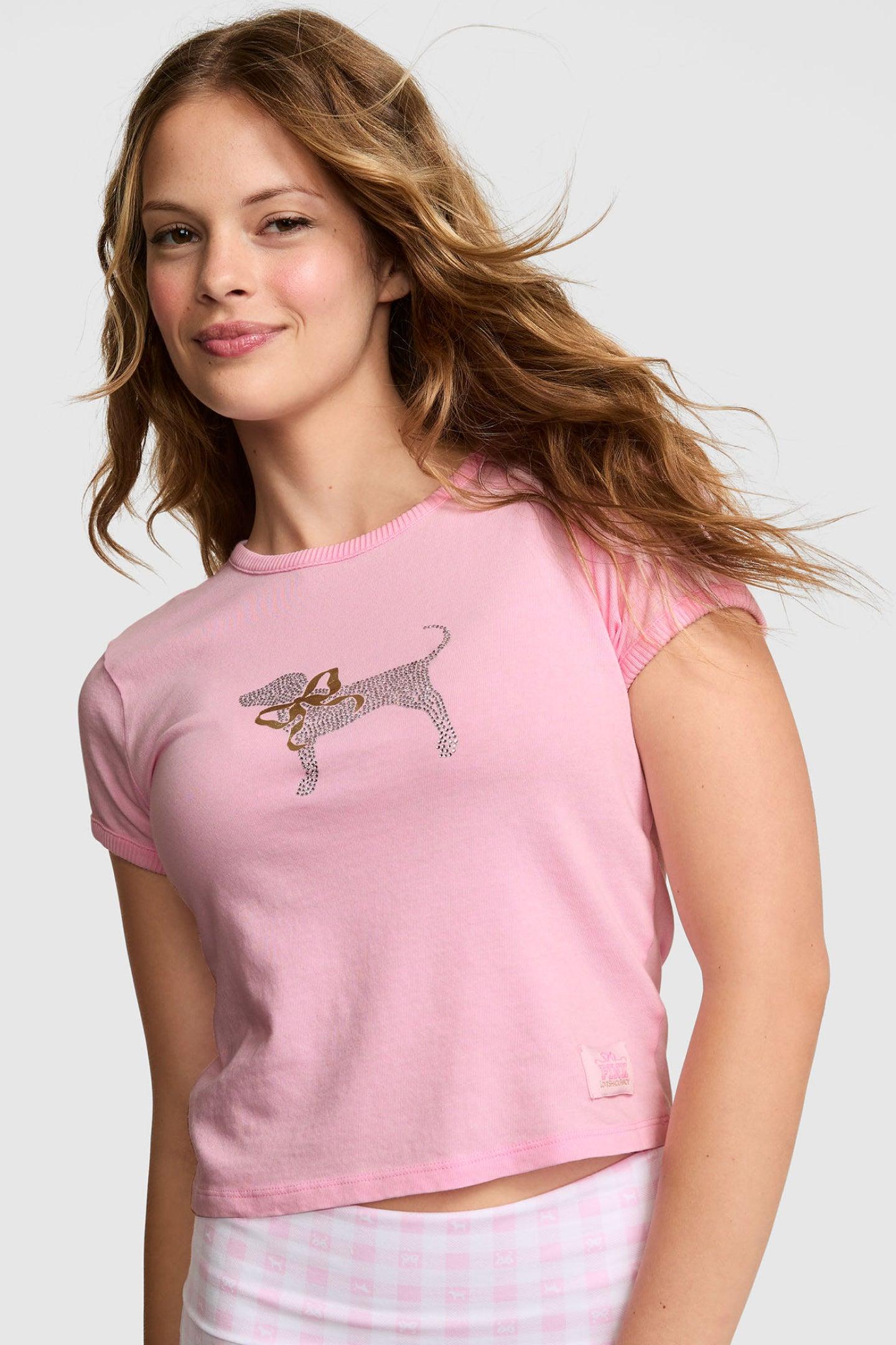 PINK x LoveShackFancy Cotton Baby Tee - PINK LOLLIPOP WASH / S Product Image