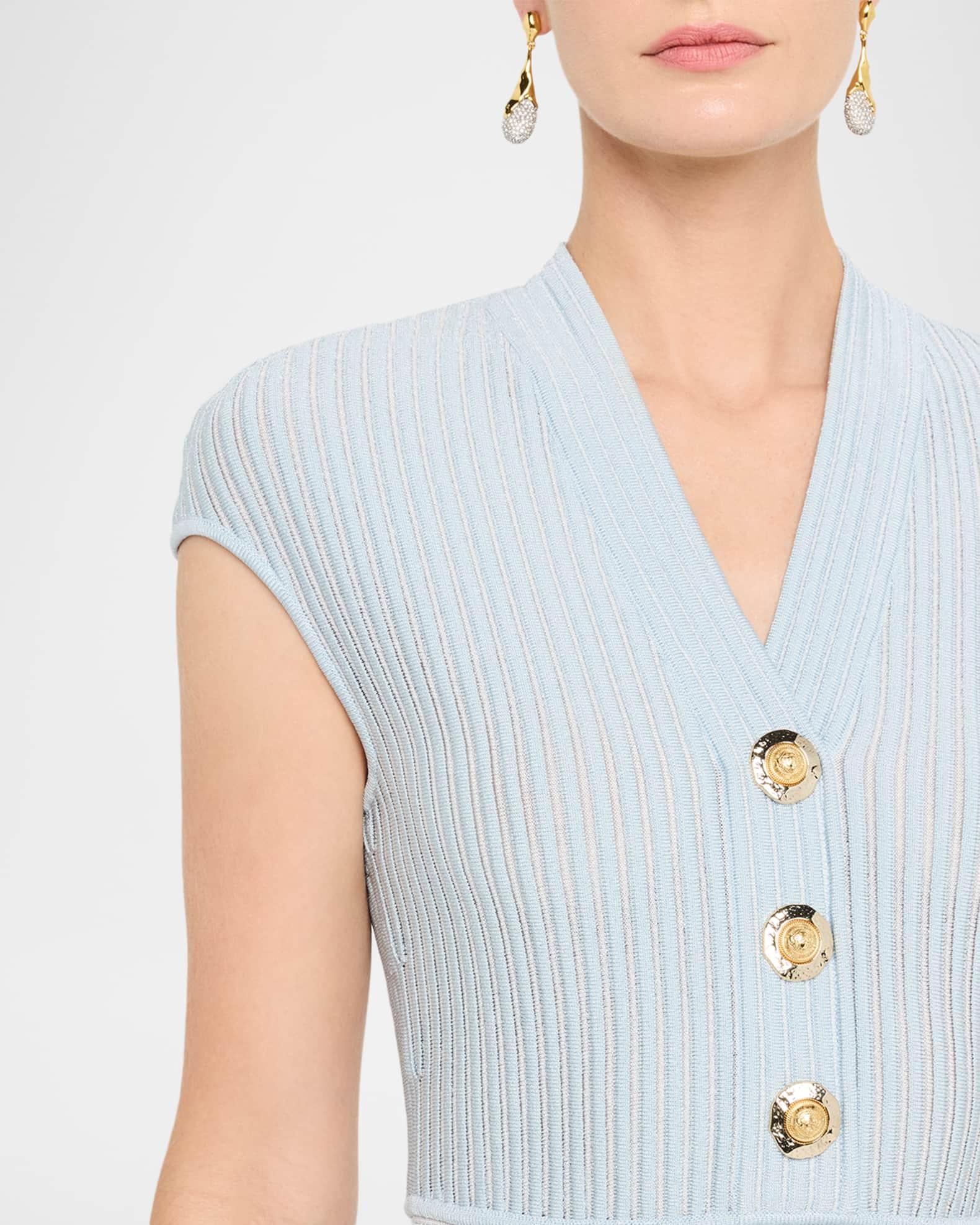 Short-Sleeve Flechage Knit Flare Mini Dress Product Image