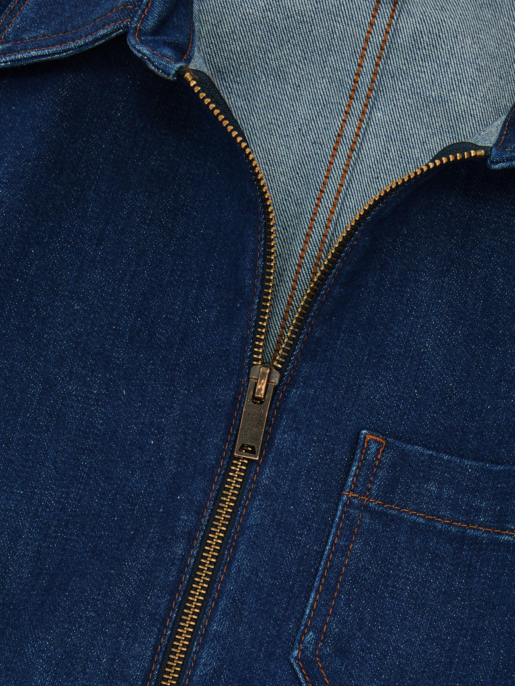 Wide-Leg Zip-Through Denim Jumpsuit in Indigo Blue Product Image