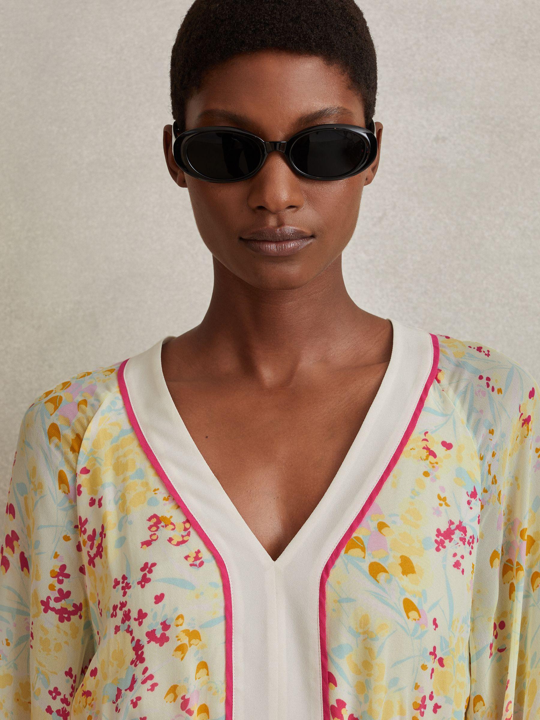 Floral Print Puff Sleeve Mini Dress in Pink/Yellow Product Image