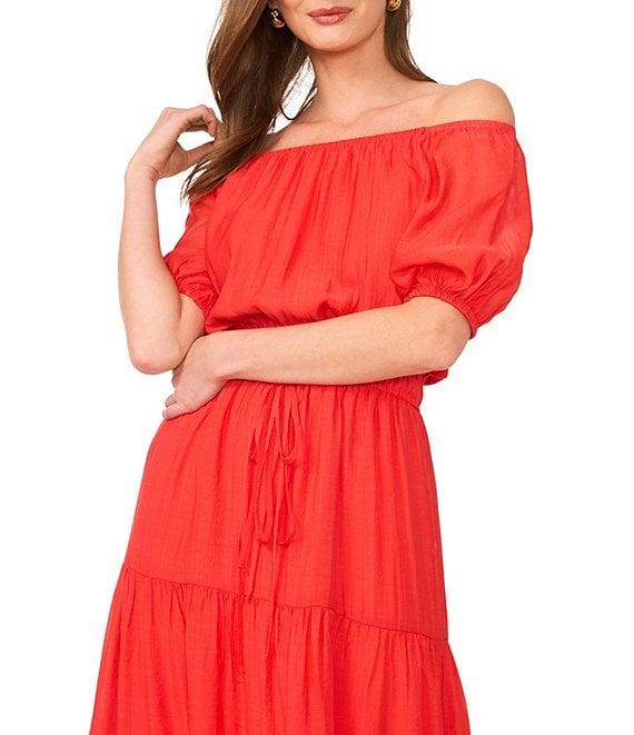 Vince Camuto Off-The Shoulder Short Sleeve Tiered Maxi Dress Product Image