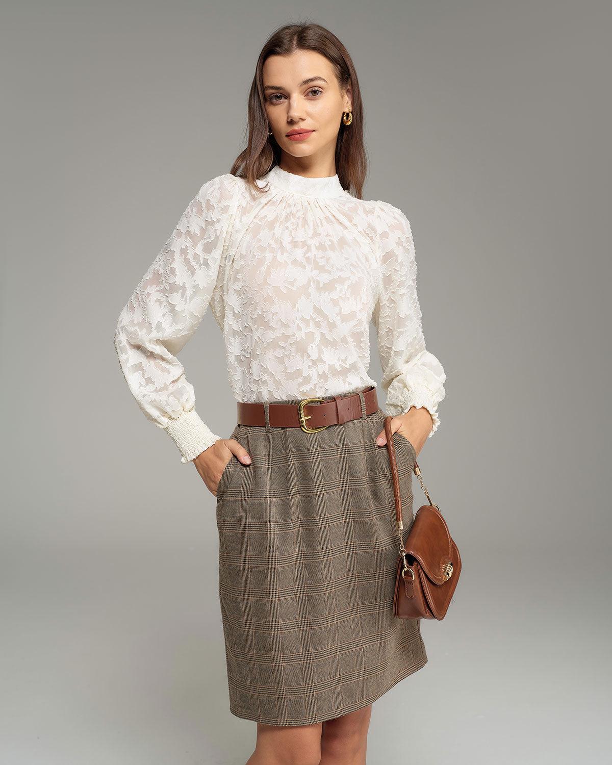 Apricot Jacquard Mock Neck Blouse Product Image