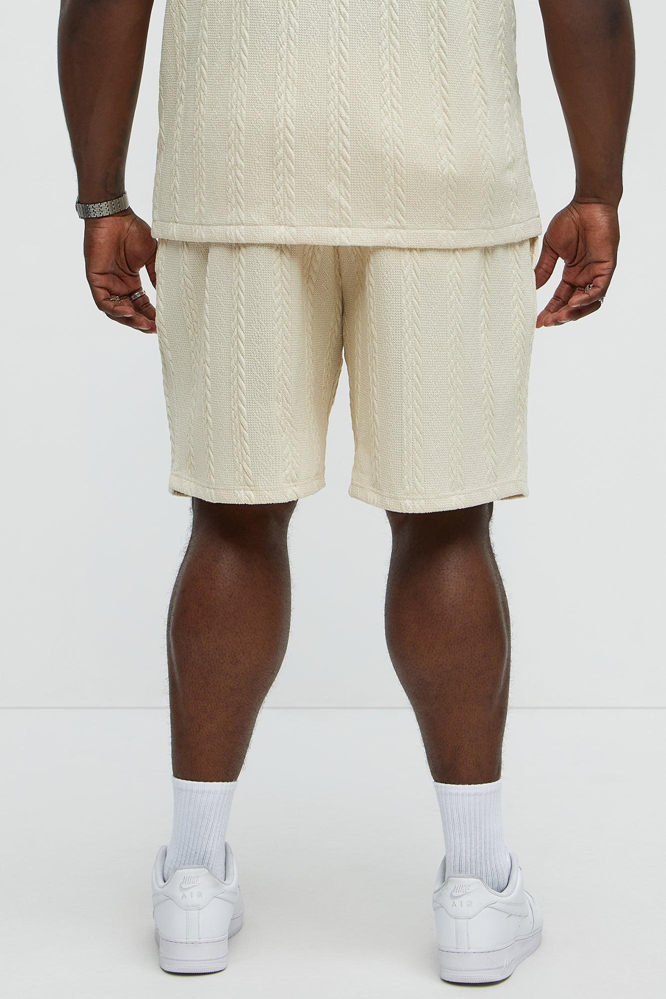 Textured Stripes Relaxed Drawstring Shorts - Cream Product Image