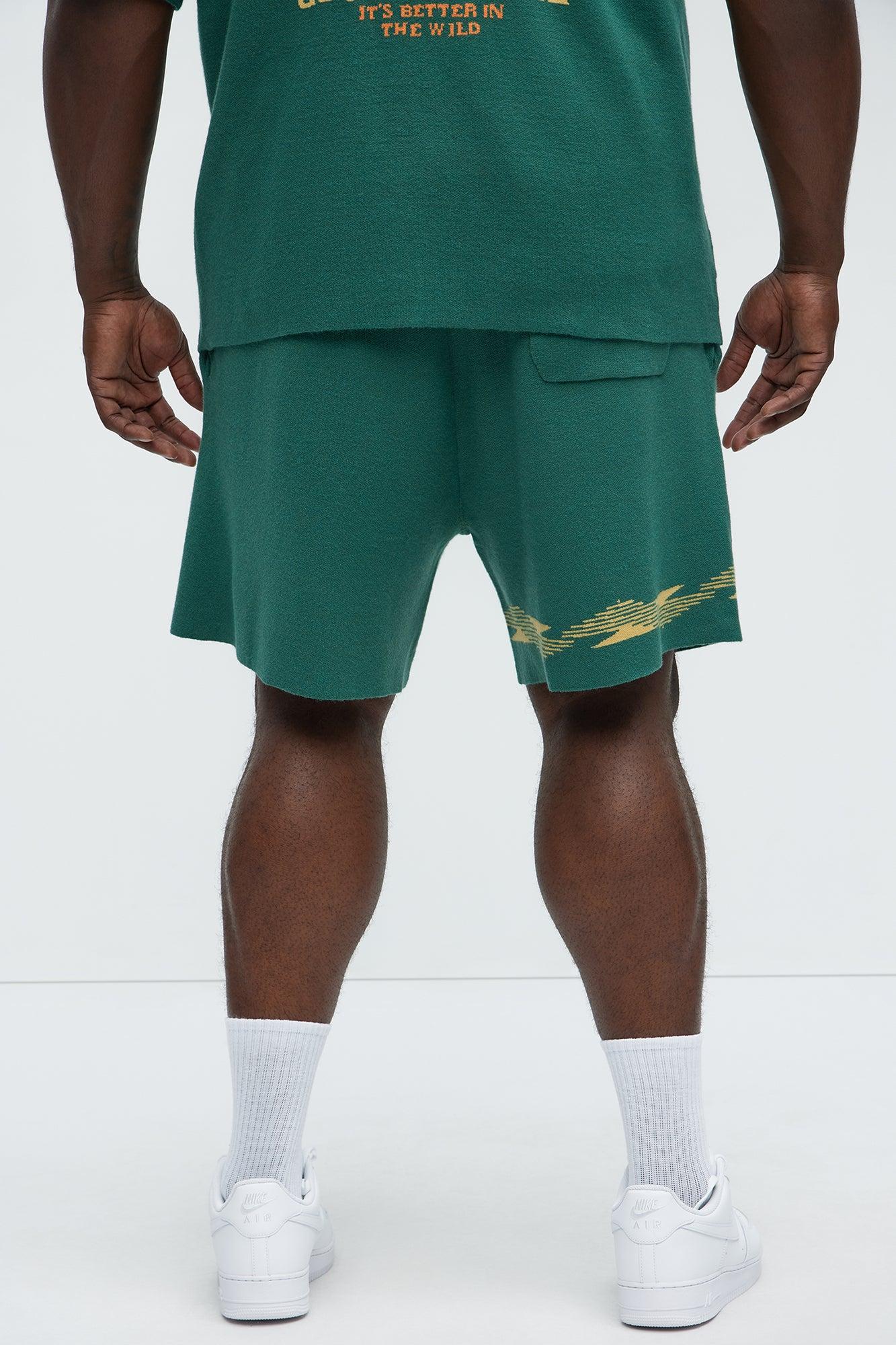 Dragon Palm Knitted Relaxed Shorts - Green/combo Product Image