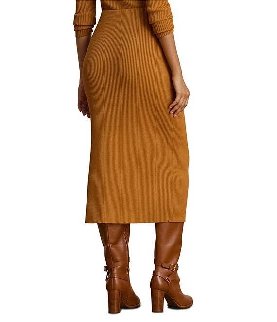 Lauren Ralph Lauren Rib-Knit Pull-On Side Slit Midi Coordinating Pencil Skirt Product Image