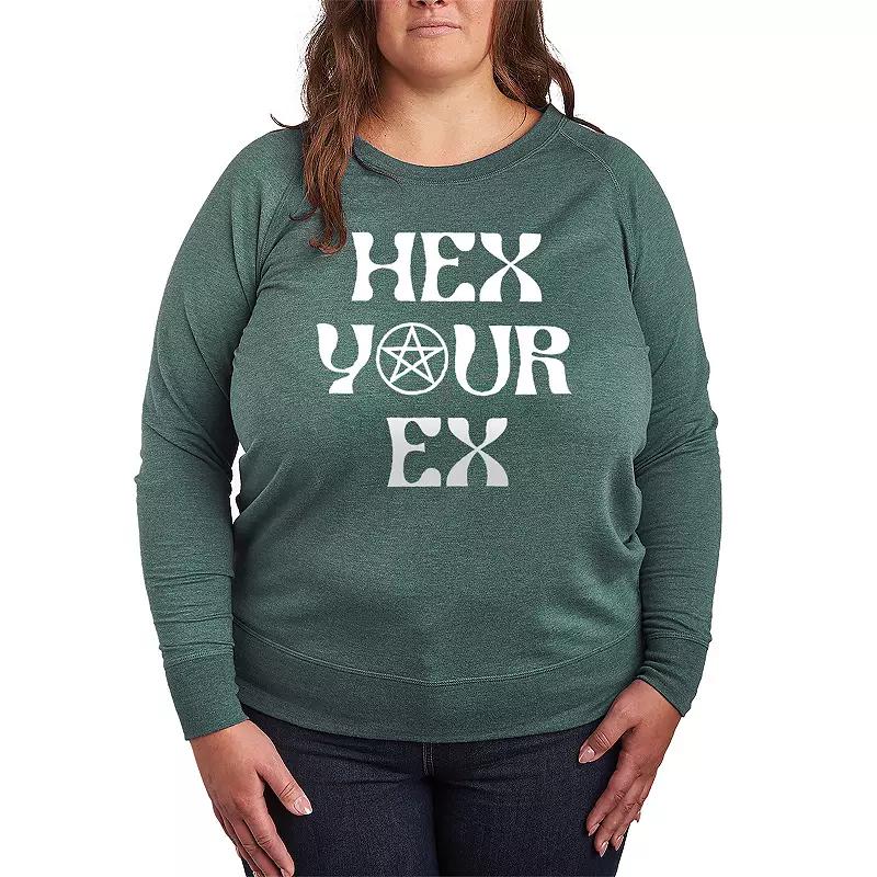 Plus Size Hex Your Ex French Terry Long Sleeve Tee, Womens Grey Green Product Image
