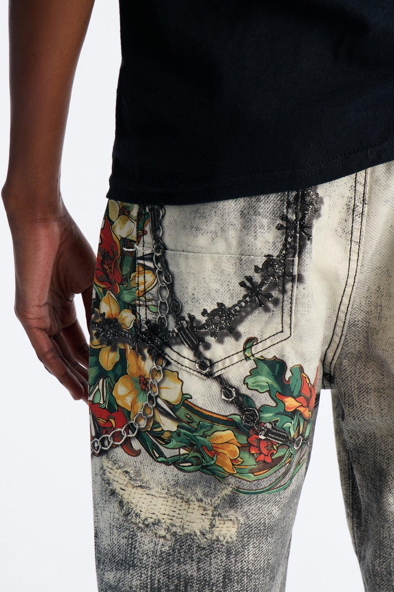 Smoke N Chains Printed Baggy Jean - Acid Wash Black Male Product Image