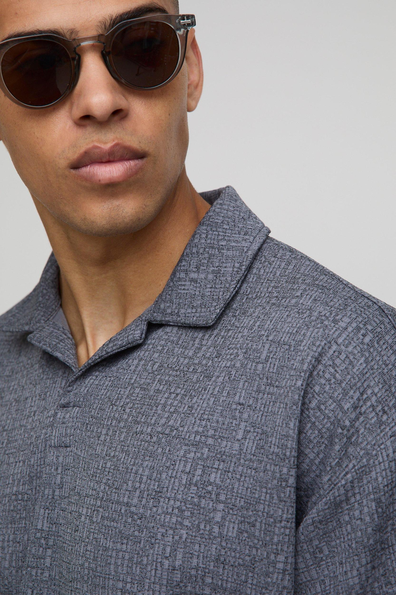 Oversized Textured Revere Polo | boohooMAN USA Product Image