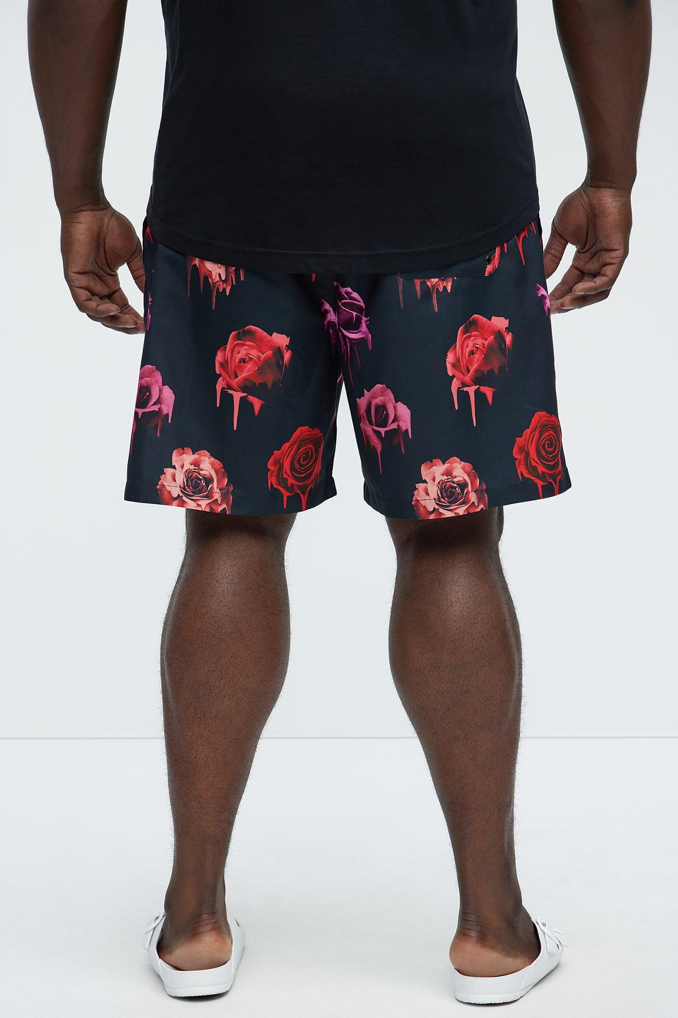 Melting Roses Swim Mid Trunk - Black Product Image