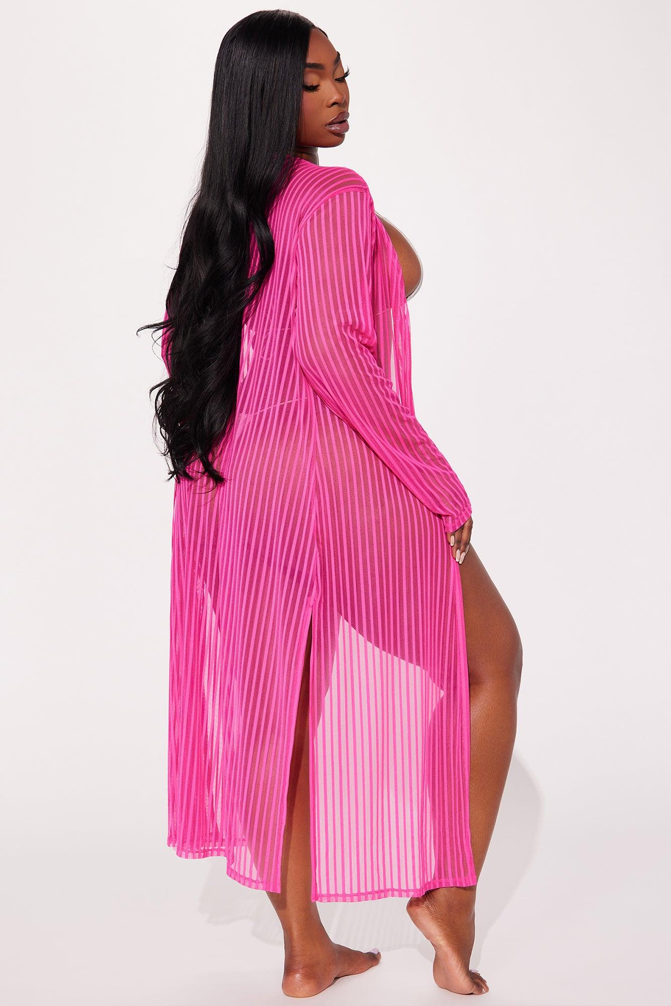 Beach Shade Stripe Cover Up Kimono - Pink Product Image