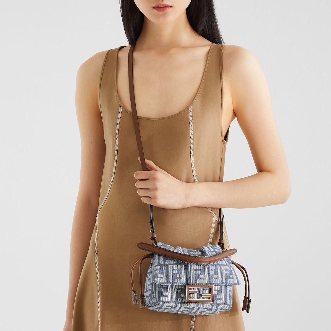 Mamma Baguette SmallBlue denim-effect FF jacquard mini-bag Product Image