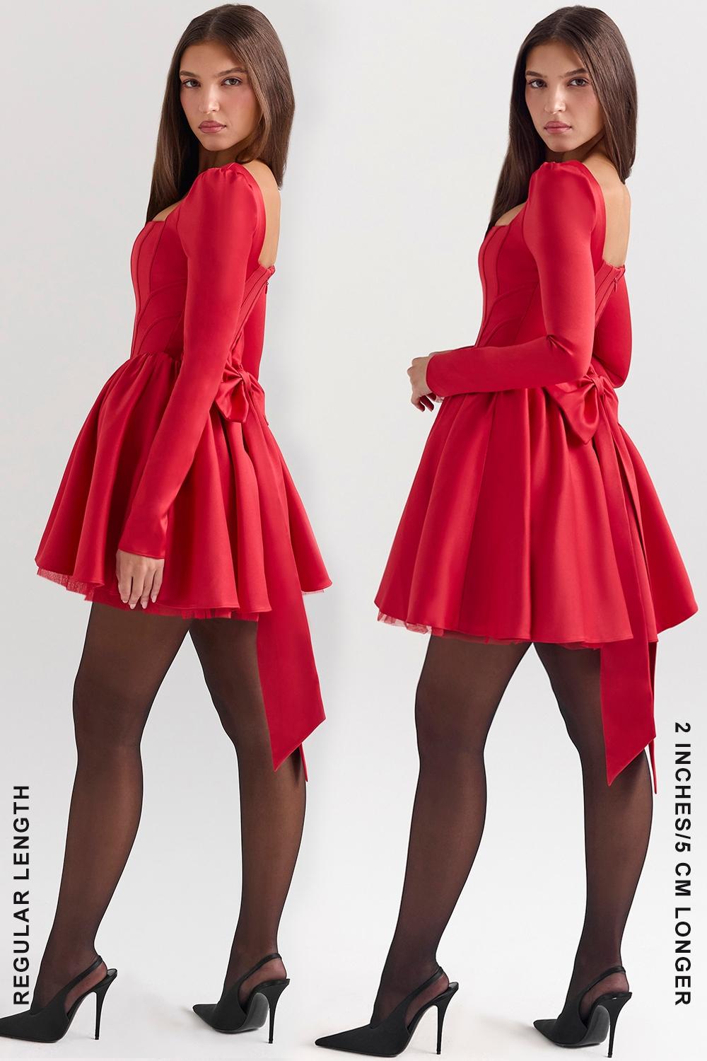 Nina  holly red removable bow tulle mini dress - sale Product Image