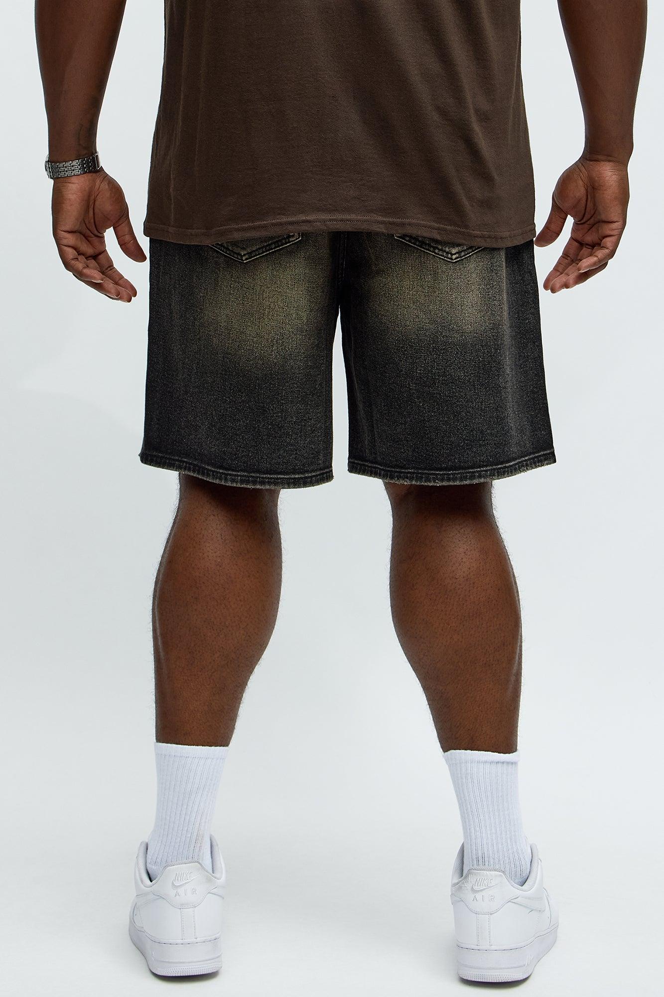 Relaxed All Alone Distressed Denim Shorts - Black Wash Male Product Image