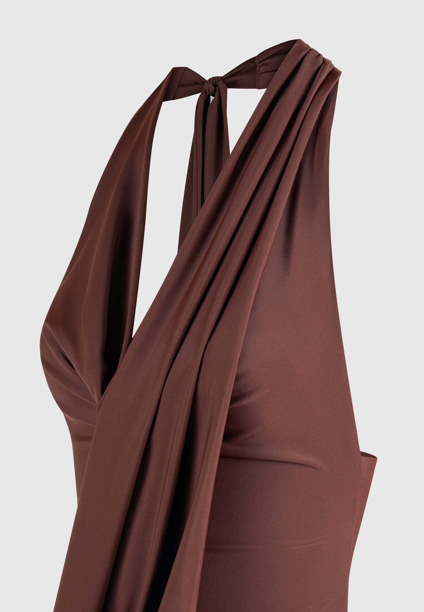 Draped Halterneck Top - Brown Female Product Image