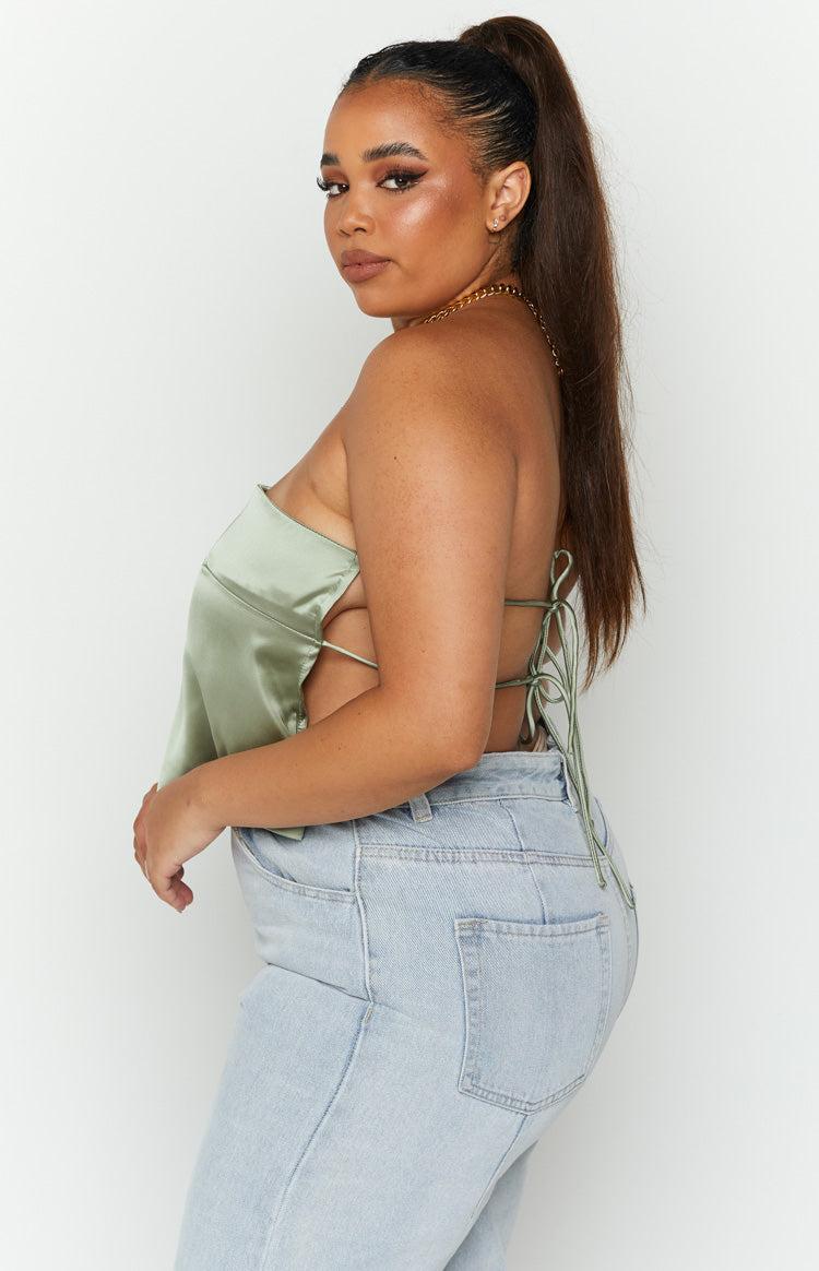 Ibiza Olive Satin Strapless Top Product Image