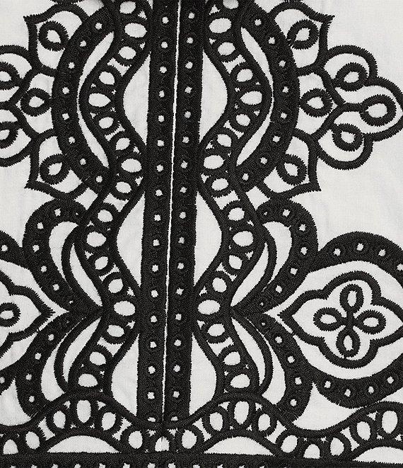 John Mark Cotton Split Neck Short Sleeve Embroidered Tiered Dress Product Image