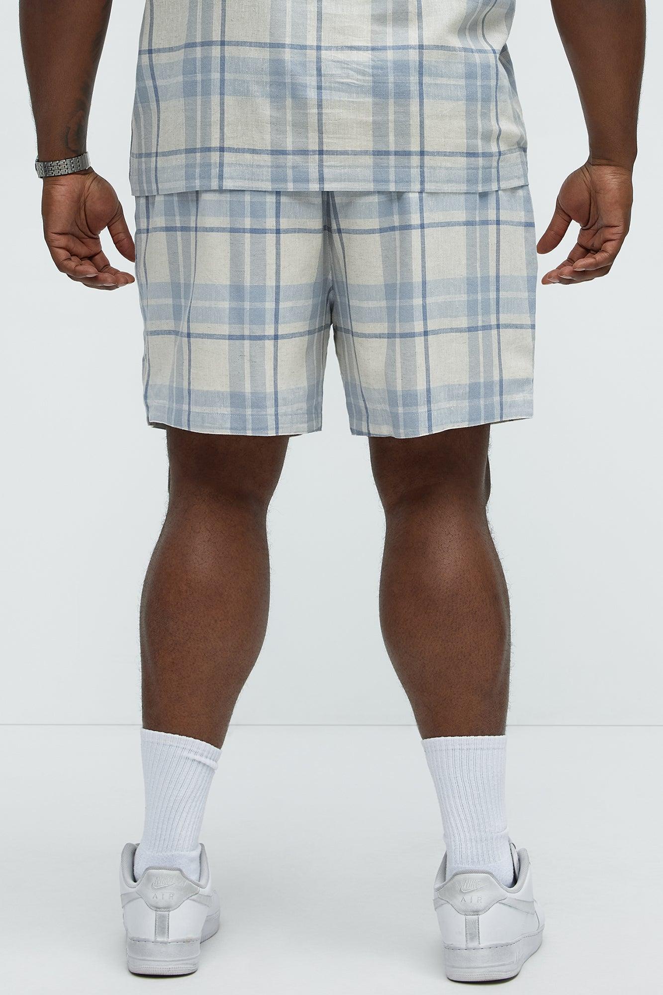 Breezy Cotton Plaid Warm Up Shorts - Blue/combo Product Image
