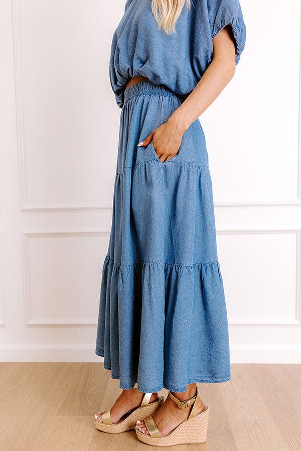 Small Town Cutie High Waist Chambray Maxi Skirt Product Image